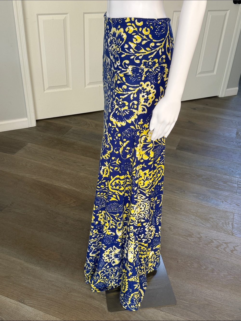 LuLaRoe Cobalt Blue & Lemon Yellow Floral Maxi Skirt/ Strapless Midi Dress-XS - Picture 4 of 7